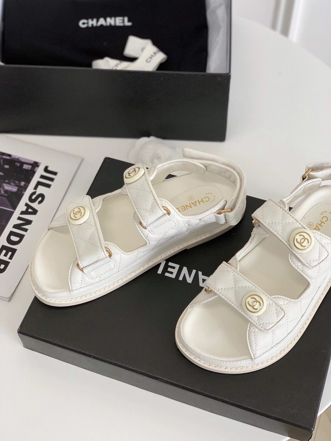 WHITE CHNL CHUNKY SANDAL image 6